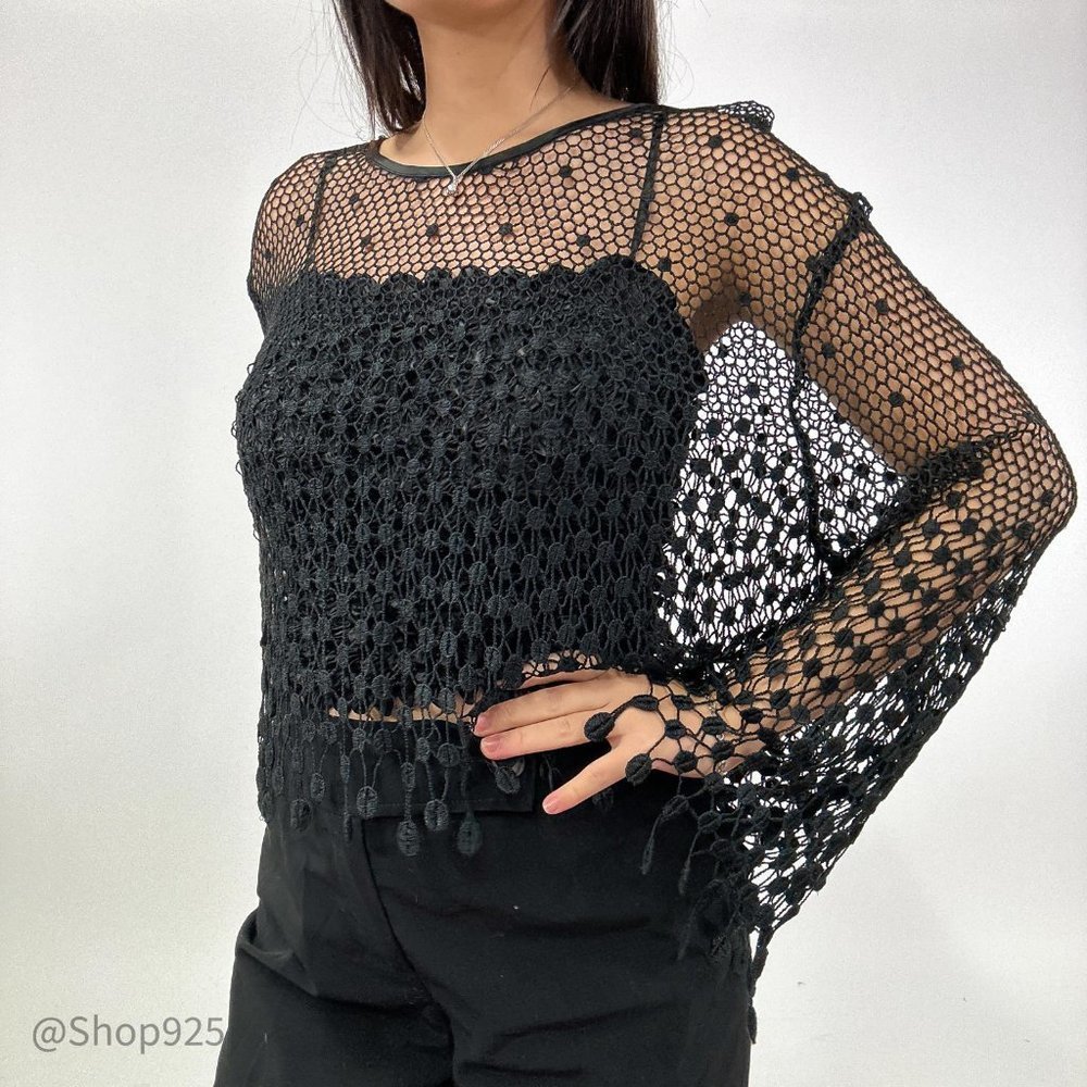 Flowy Black Crochet Cover up Top Size Medium or Large - Picture 4 of 5